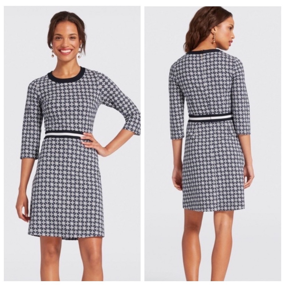Draper James Persley Ponte Knit Dress in Honeycomb Floral Blue & White Size XS